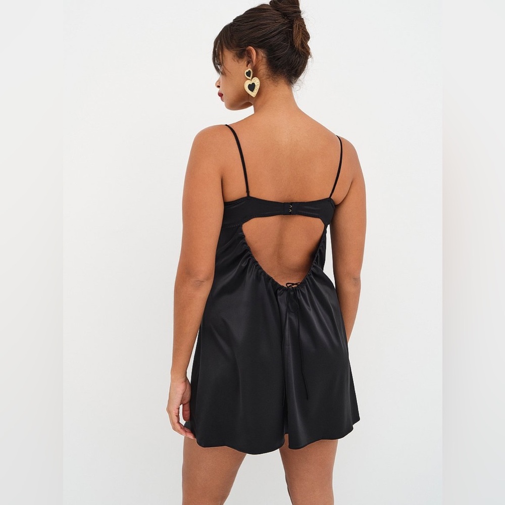 FOR LOVE & LEMONS BRIE BLACK SLIP DRESS Mini SIZE M - Picture 4 of 16